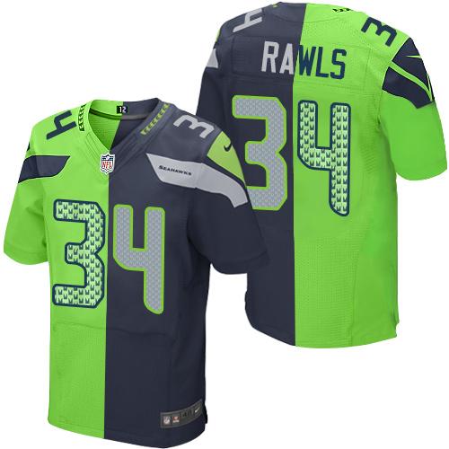 Nike Seahawks #34 Thomas Rawls Steel Blue/Green Men's Stitched NFL Elite Split Jersey - Click Image to Close